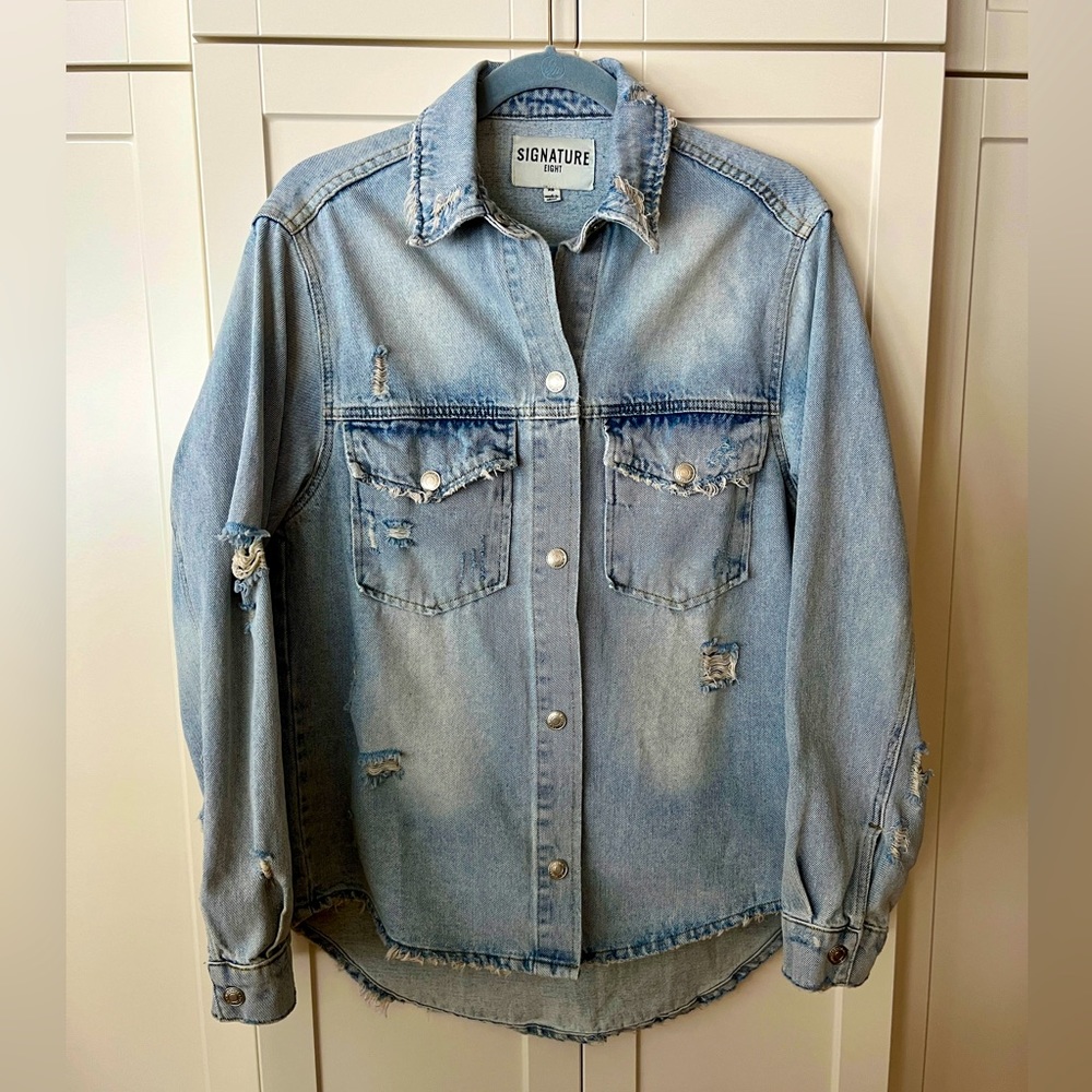 Distressed Denim Shacket by Signature 8 (Buckle)